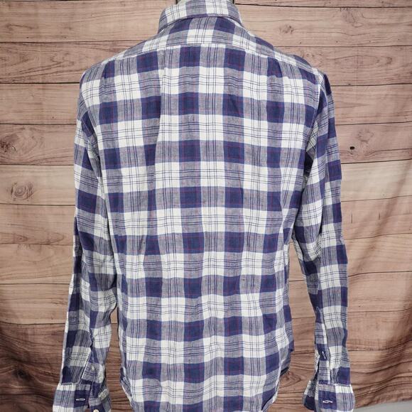 J.Crew Mercantile Shirt 100% Linen Mens Medium Blue White Plaid Button Down - Picture 4 of 8